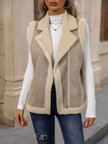 SHEIN LUNE Sleeveless Women's Regular Fit Jacket With Fur Trim, Super Warm - Multicolor - View 5