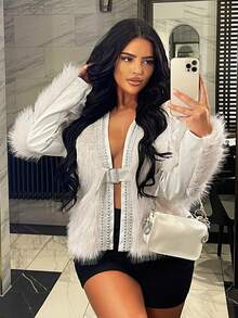 SHEIN SXY 新年女性性感外套,派對和俱樂部裝扮 - 白色 - 查看 5