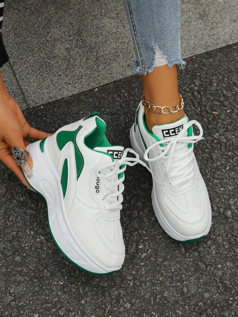 女士白色綁帶楔形跟厚底運動鞋 - 白色 - 查看 1