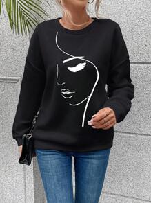 角色印花下垂肩毛衣 - 黑色 - 查看 4