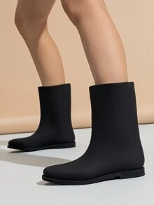 女性小腿中部雨鞋日式風防滑防水公主鞋軟橡膠戶外靴子 - 黑色 - 查看 2