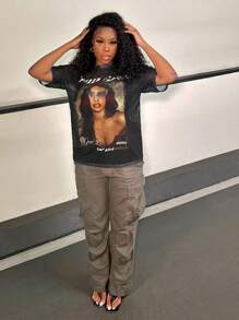 Slaydiva Music Festival Beach Vacation Casual Everyday Versatility Sexy Street Character And Letter Pattern Off Shoulder Mesh Short Sleeve Oversized/Graphic Tees Women/Graphic Tees/Graphic Tee/ Women's T-Shirt