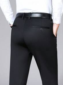 Calça Casual Reta Solta com Bolso Simples para Escritório Masculino - Preto - Visão 5