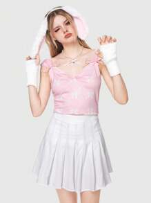 ROMWE Kawaii Của phụ nữ Nơ In ấn Xù Self Tie Mặt trước Áo ba lỗ - Hồng - Xem 2