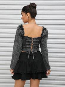 SHEINNeu High Elastic Women's Casual Denim Tops - Black - View 2