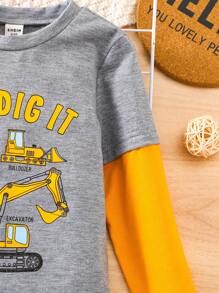 SHEIN Trẻ Con trai Hoạt hình In máy xúc 2 trong1 Dài tay Áo thun - Nhiều màu - Xem 6