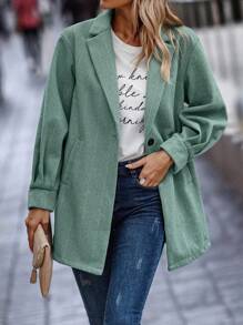 SHEIN LUNE Women's Herringbone Single-Breasted Woolen Coat Fall Cloth For Women