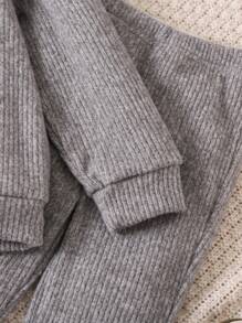 SHEIN Bé gái Đan Sọc Hai chiếc , Mùa Thu Và Mùa Đông - Xám - Xem 4