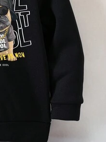 Young Boy Slogan & Dog Print Thermal Pullover - Black - View 5