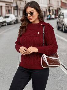SHEIN LUNE 大码女式酒红色套头毛衣针织衫秋冬毛衣 - 酒紅色 - 查看 6
