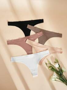 Tanga Para Mujeres De Color Sólido (conjunto De 5 Piezas) - Multicolor - Ver 1