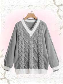 ROMWE Kawaii Của phụ nữ Thả vai Áo len - Xám - Xem 1