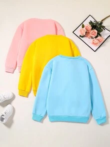 SHEIN Tween Girl 3pcs Solid Thermal Lined Sweatshirt - Multicolor - View 2