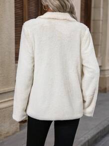 SHEIN LUNE Women's Plush Suit Jacket - Beige - View 2