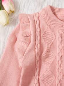 Bebé niña Cárdigan ribete con fruncido tejido de cable - Rosa - Ver 3