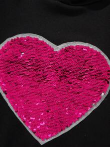 少女亮片爱心贴布卫衣 - 黑色 - 查看 7