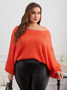 SHEIN Essnce Hơn Cổ thuyền tay cánh Áo len - trái cam - Xem 4