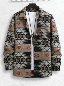 Manfinity Homme Casual Loose Fit Men's Geo Printed Overcoat (T-Shirt Not Included) - Grey - View 1