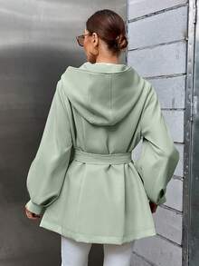 SHEIN Essnce Tay áo lồng đèn Thắt lưng áo có mũ Áo khoác - màu xanh lá - Xem 2