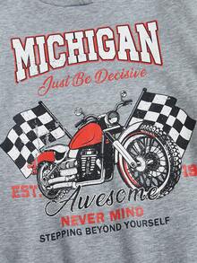 SHEIN EZwear Sudadera de hombros caídos con estampado de motocicleta y eslogan para tallas grandes - Multicolor - Ver 5