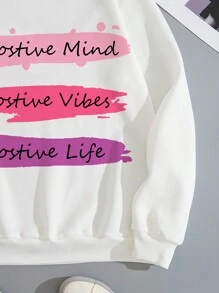 SHEIN Thiếu niên Cô gái Lá thư In Áo nỉ - trắng - Xem 4