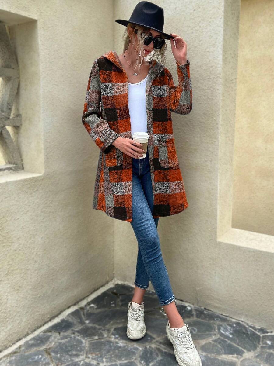 Mulvari Plaid Pattern Hooded Jacket - Orange - View 1