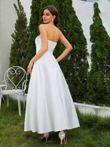 Vestido de novia elegante blanco con manga tubo - Blanco - Ver 2