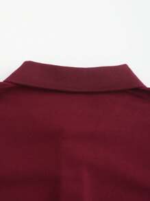 Manfinity Homme Men's Plain Button Front Polo Shirt, Maroon Polo Shirt Men, Men's Red Polo Shirt, Burgundy T-Shirt Men, Red T-Shirt Men - Burgundy - View 6