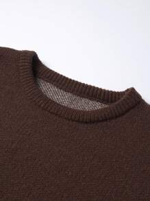 Aesthetic Post 男士字母落肩毛衣、男士棕色毛衣、男士图案毛衣、棕色针织毛衣、男士图案印花毛衣、男士针织衫 - 咖啡棕 - 查看 4