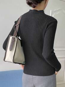 DAZY Mock Neck Ribbed Knit Sweater - Grey - View 2