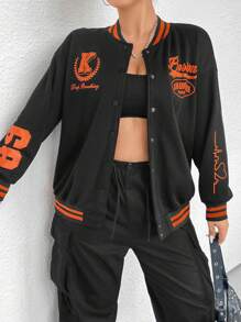 Flirla 大碼大學棒球服 - 黑色 - 查看 5