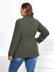 SHEIN Clasi Plus Size Solid Color Waist Belt Suit - Army Green - View 2
