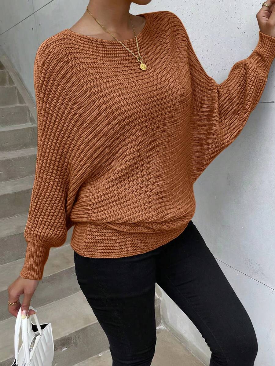 SHEIN Clasi 女式蝙蝠袖毛衣 - 摩卡棕 - 查看 1