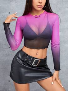 SHEIN PETITE 女士漸層網紗上衣 - 彩色 - 查看 4