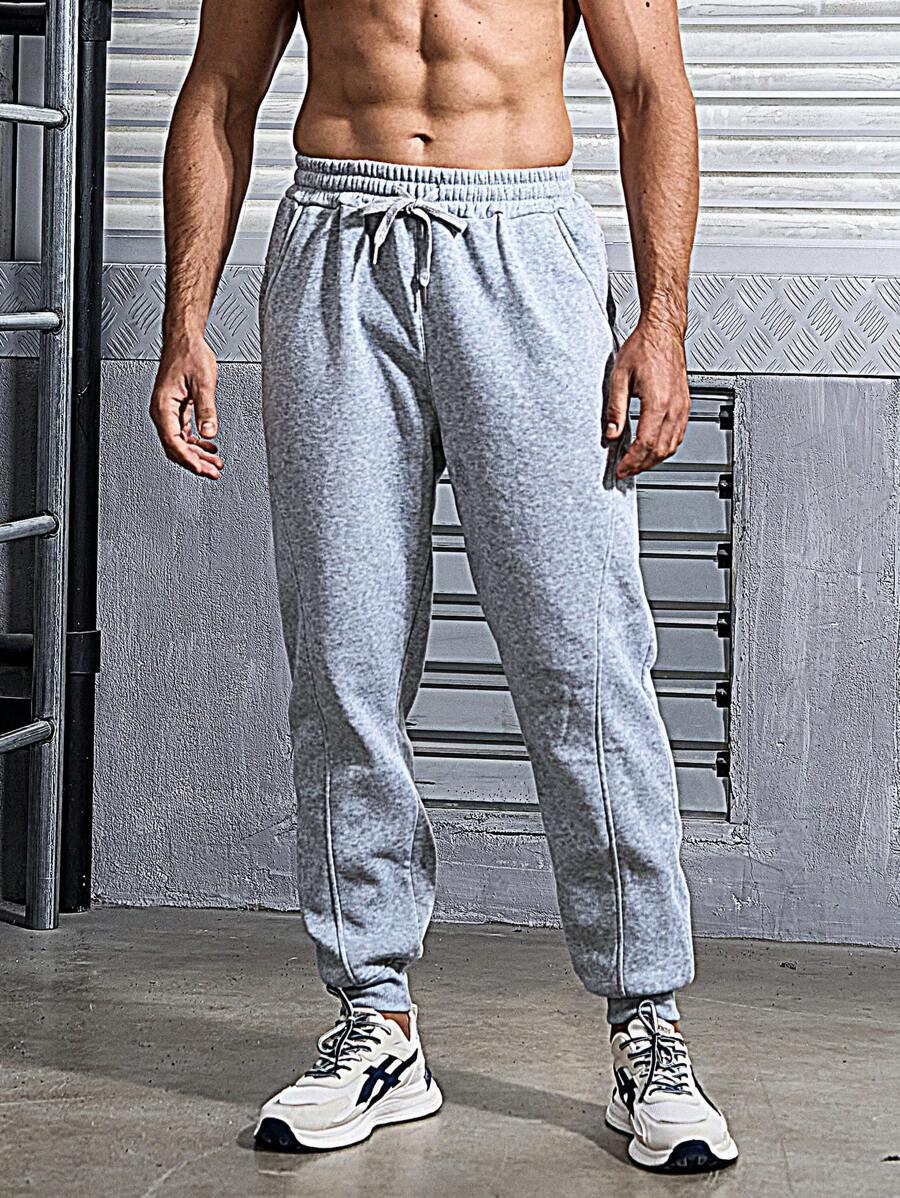 Manfinity Sport Corelite Nam Màu thuần Thiết kế Dây rút Quần thể thao - Màu Xám nhạt - Xem 1