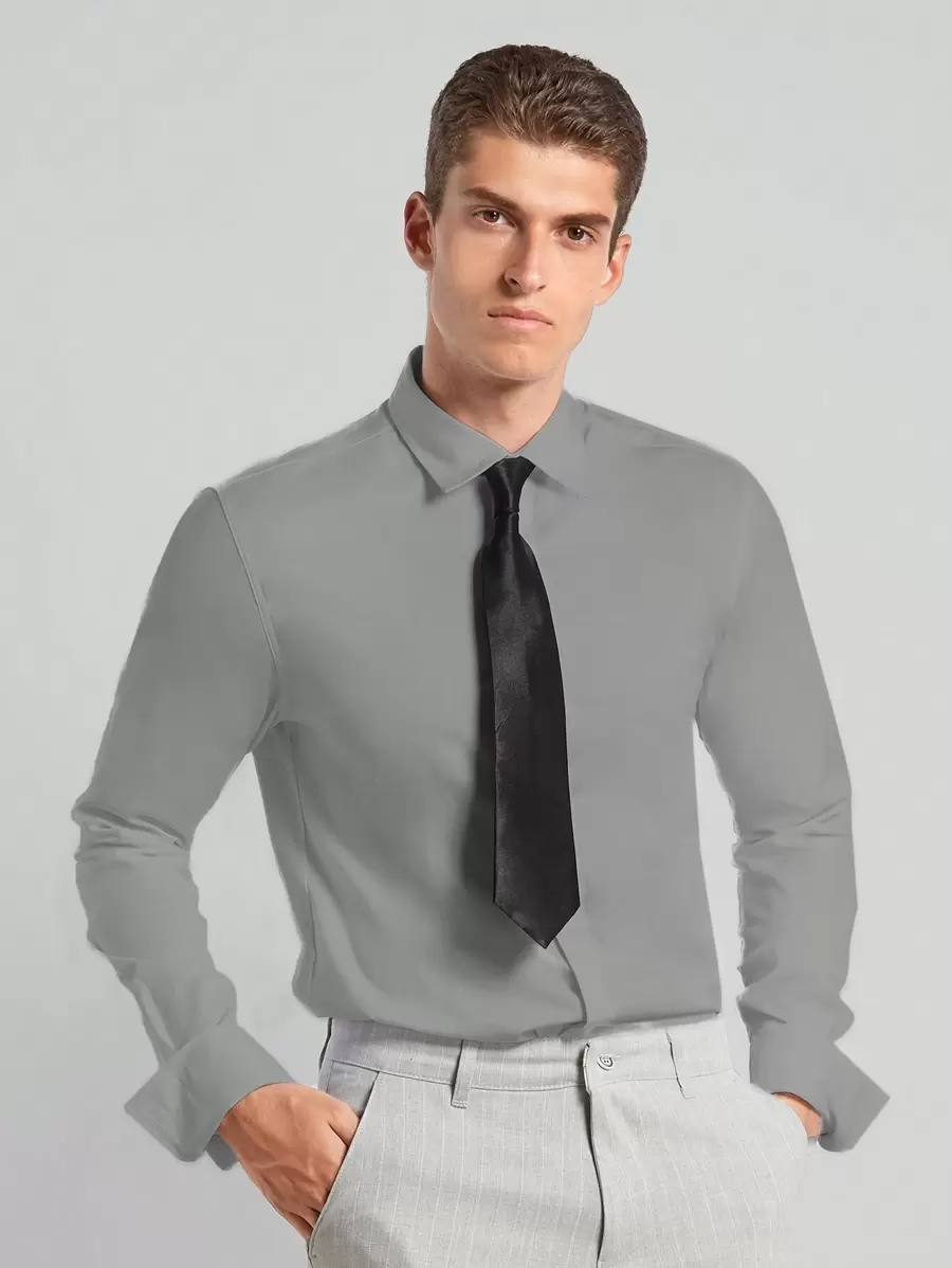 RueChic Men's Shirt With Tie Included - Grey - View 1