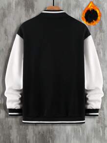 Manfinity EMRG Chaqueta De Béisbol De Bloque De Color Suelta Con Estampado De Letras Para Hombres