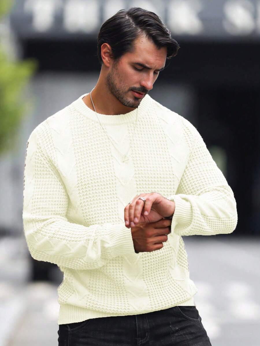 Manfinity Homme Nam Tay áo dài Cổ thuyền viên Áo len - trắng - Xem 1