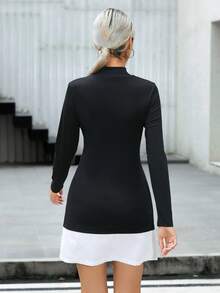 SHEIN Essnce 小高領邊緣拼接洋裝 - 黑與白 - 查看 5