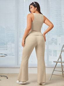 SHEIN EZwear Apricot Color Knitted Women's Plus Size Slim Fit Suit