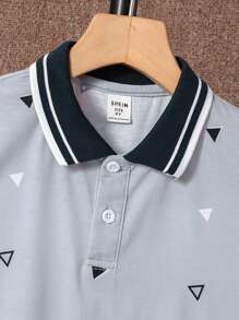 SHEIN Tween Boy Allover Print Polo Shirt, College Style Casual Short Sleeve Top Suitable For Commuting & Leisure Wear Summer Holiday