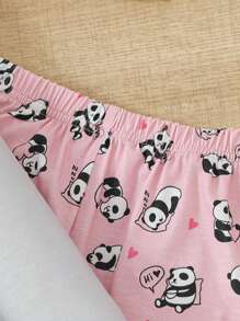 SHEIN Conjunto De Pijama Informal De Camiseta Y Pantalones De Manga Larga Con Estampado De Panda De Dibujos Animados Y Cuello Redondo Para Niñas Pequeñas, Otoño E Invierno - Multicolor - Ver 5