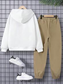 SHEIN Boys' Letter Printed Hoodie And Sweatpants Set - White - View 2