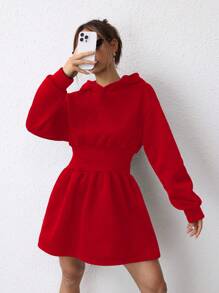 SHEIN EZwear Của phụ nữ Màu thuần Đàm áo cánh có mũ Với Kẹp chặt Eo - Đỏ - Xem 1