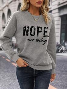 SHEIN LUNE Của phụ nữ Mẫu chữ Áo nỉ - Màu Xám nhạt - Xem 4