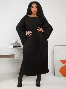 SHEIN CURVE+ Plus Size Women's Drop Shoulder Dress - Black - View 6