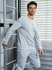 Manfinity Sport Corelite Men Solid Drop Shoulder Sports Sweatshirt & Sweatpants, Athletic Suit, Tracksuit Workout Sets - Grey - View 7