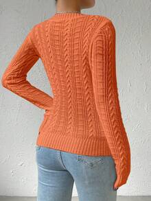SHEIN Unity V-Neck Pullover Textured Sweater - Orange - View 2