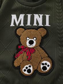 SHEIN 小女孩小熊貼布上衣休閒褲套裝 - 墨綠色 - 查看 3