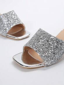 Phong cách mới Của phụ nữ Dép đi trong nhà , Mùa hè Mặc Thấp Gót chân Pha lê Dép xăng đan Với Sáng bóng Dây đai - Bạc - Xem 8